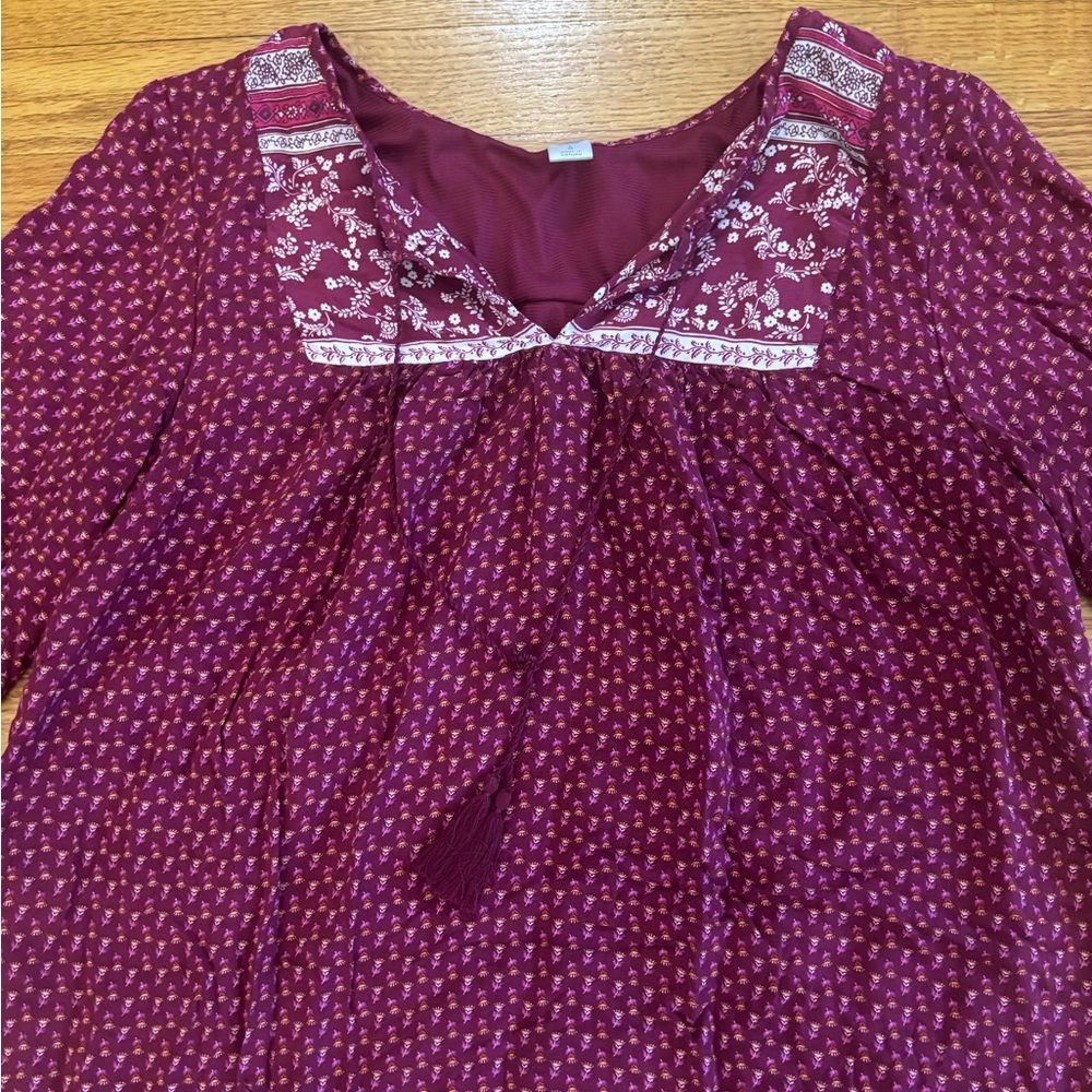 Old Navy Mini Dress Women’s Large Red Floral Print Vneck 3/4 Sleeve Lined Boho - Picture 4 of 8